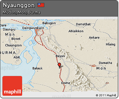 Shaded Relief Panoramic Map of Nyaunggon
