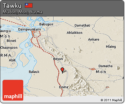 Shaded Relief Panoramic Map of Tawku