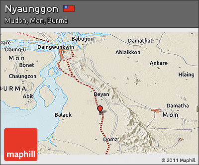 Shaded Relief Panoramic Map of Nyaunggon