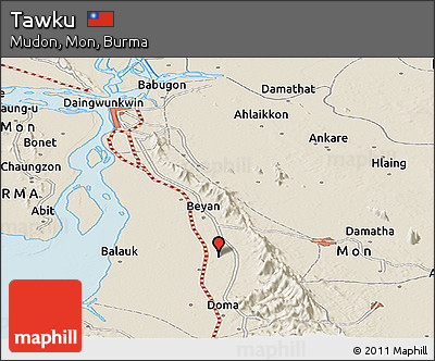 Shaded Relief Panoramic Map of Tawku