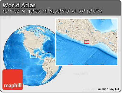 Shaded Relief Location Map of the Area around 16° 19' 2" N, 97° 40' 30" W