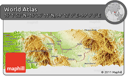 Physical Panoramic Map of the Area around 16° 19' 2" N, 98° 40' 30" E