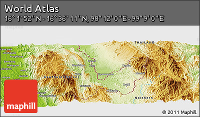 Physical Panoramic Map of the Area around 16° 19' 2" N, 98° 40' 30" E