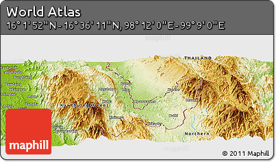 Physical Panoramic Map of the Area around 16° 19' 2" N, 98° 40' 30" E