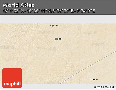 Satellite 3D Map of the Area around 16° 19' 2" N, 9° 25' 30" E