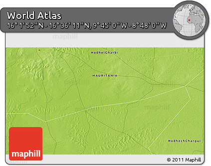 Physical 3D Map of the Area around 16° 19' 2" N, 9° 16' 30" W