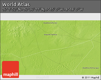Physical 3D Map of the Area around 16° 19' 2" N, 9° 16' 30" W