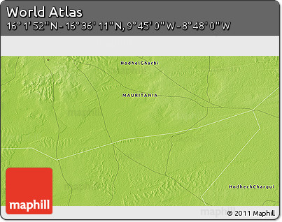 Physical 3D Map of the Area around 16° 19' 2" N, 9° 16' 30" W