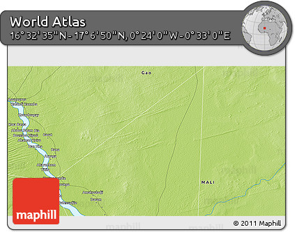 Physical 3D Map of the Area around 16° 49' 43" N, 0° 4' 30" E