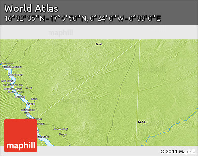 Physical 3D Map of the Area around 16° 49' 43" N, 0° 4' 30" E
