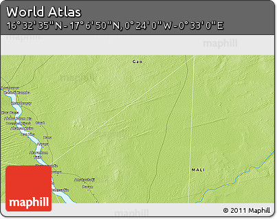 Physical 3D Map of the Area around 16° 49' 43" N, 0° 4' 30" E