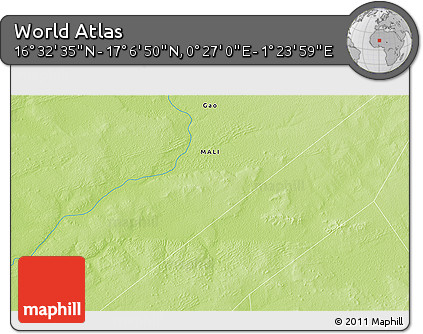 Physical 3D Map of the Area around 16° 49' 43" N, 0° 55' 29" E