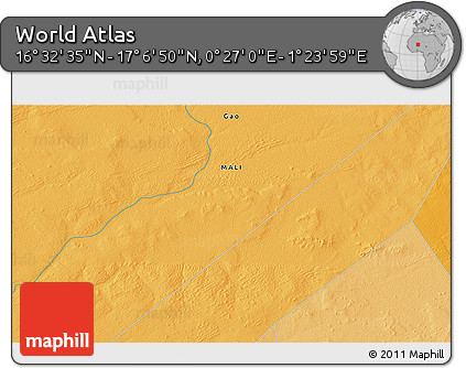 Political 3D Map of the Area around 16° 49' 43" N, 0° 55' 29" E