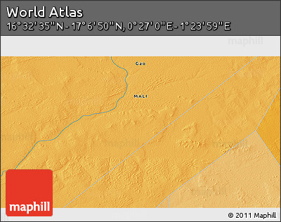 Political 3D Map of the Area around 16° 49' 43" N, 0° 55' 29" E
