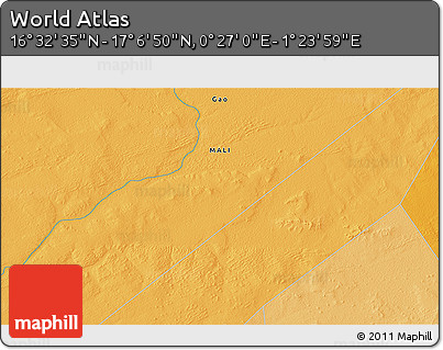 Political 3D Map of the Area around 16° 49' 43" N, 0° 55' 29" E