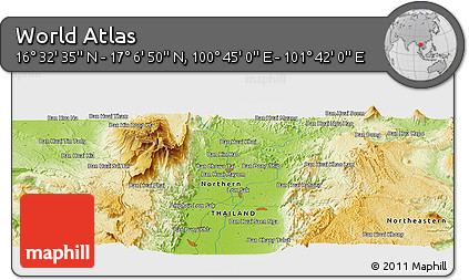 Physical Panoramic Map of the Area around 16° 49' 43" N, 101° 13' 29" E