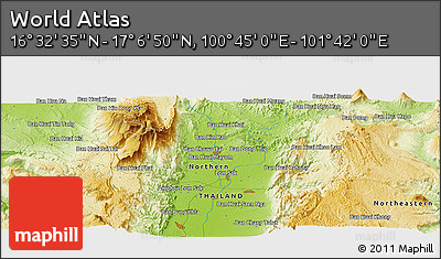Physical Panoramic Map of the Area around 16° 49' 43" N, 101° 13' 29" E