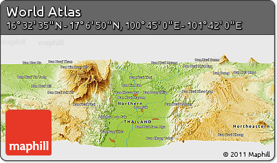Physical Panoramic Map of the Area around 16° 49' 43" N, 101° 13' 29" E