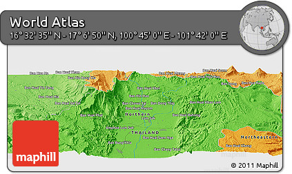 Political Panoramic Map of the Area around 16° 49' 43" N, 101° 13' 29" E