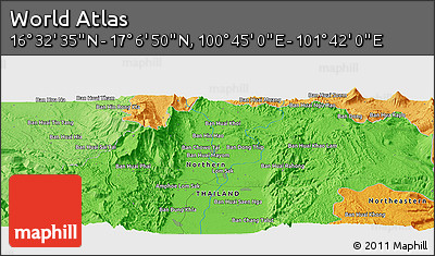 Political Panoramic Map of the Area around 16° 49' 43" N, 101° 13' 29" E