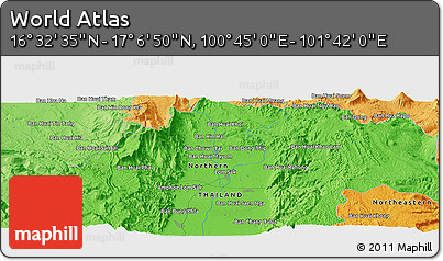 Political Panoramic Map of the Area around 16° 49' 43" N, 101° 13' 29" E