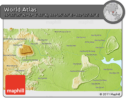Physical 3D Map of the Area around 16° 49' 43" N, 102° 4' 29" E
