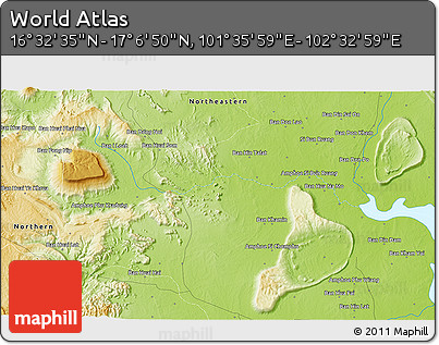 Physical 3D Map of the Area around 16° 49' 43" N, 102° 4' 29" E