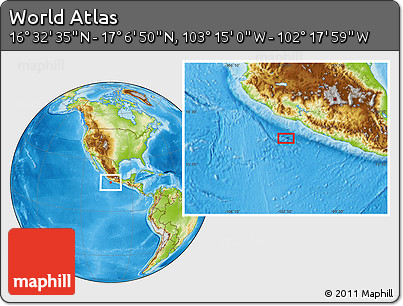 Physical Location Map of the Area around 16° 49' 43" N, 102° 46' 30" W