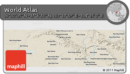Shaded Relief Panoramic Map of the Area around 16° 49' 43" N, 103° 46' 30" E