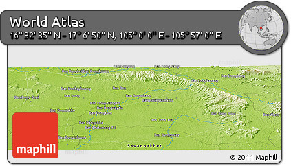 Physical Panoramic Map of the Area around 16° 49' 43" N, 105° 28' 29" E