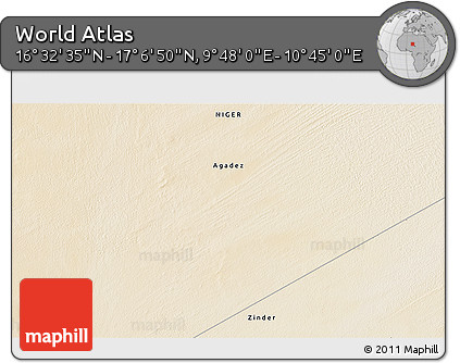Satellite 3D Map of the Area around 16° 49' 43" N, 10° 16' 30" E