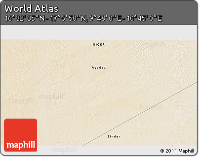 Satellite 3D Map of the Area around 16° 49' 43" N, 10° 16' 30" E