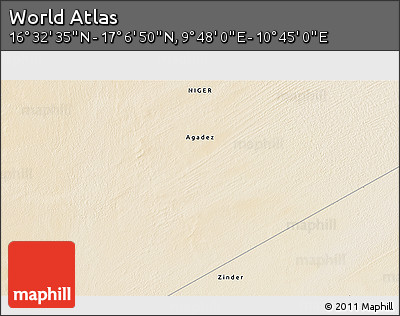 Satellite 3D Map of the Area around 16° 49' 43" N, 10° 16' 30" E