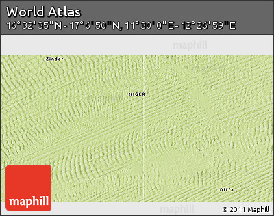 Physical 3D Map of the Area around 16° 49' 43" N, 11° 58' 29" E