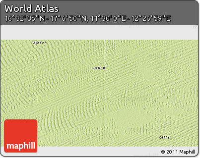 Physical 3D Map of the Area around 16° 49' 43" N, 11° 58' 29" E