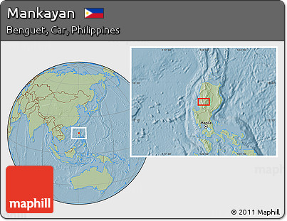 Savanna Style Location Map of Mankayan, hill shading