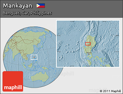 Savanna Style Location Map of Mankayan, hill shading