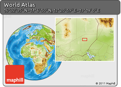 Physical Location Map of the Area around 16° 49' 43" N, 12° 49' 29" E