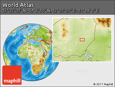 Physical Location Map of the Area around 16° 49' 43" N, 12° 49' 29" E