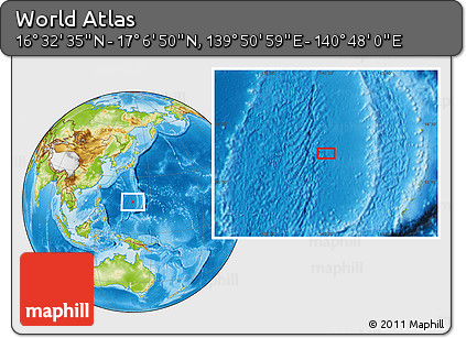 Physical Location Map of the Area around 16° 49' 43" N, 140° 19' 29" E