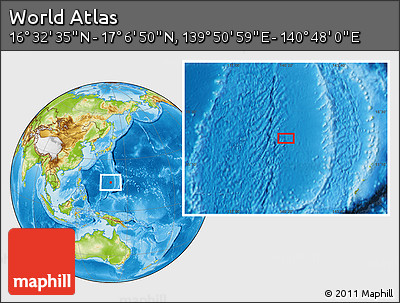 Physical Location Map of the Area around 16° 49' 43" N, 140° 19' 29" E