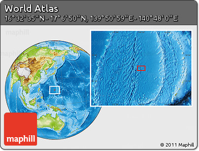 Physical Location Map of the Area around 16° 49' 43" N, 140° 19' 29" E