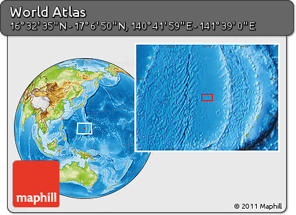 Physical Location Map of the Area around 16° 49' 43" N, 141° 10' 30" E