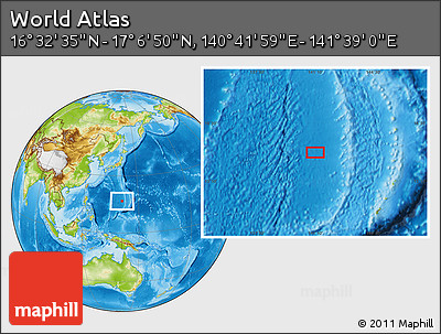 Physical Location Map of the Area around 16° 49' 43" N, 141° 10' 30" E