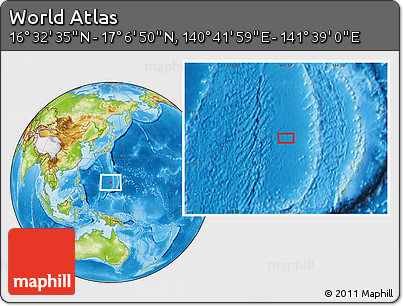 Physical Location Map of the Area around 16° 49' 43" N, 141° 10' 30" E