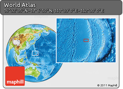 Physical Location Map of the Area around 16° 49' 43" N, 142° 1' 30" E