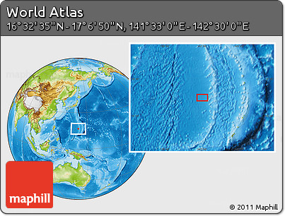Physical Location Map of the Area around 16° 49' 43" N, 142° 1' 30" E