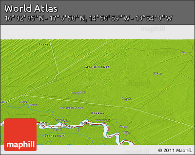 Physical 3D Map of the Area around 16° 49' 43" N, 14° 22' 30" W