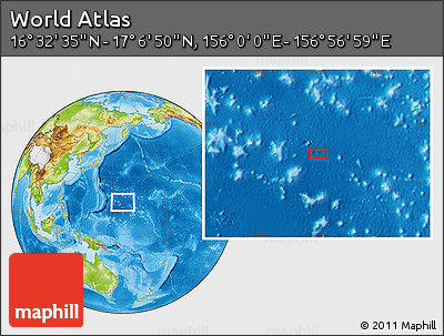 Physical Location Map of the Area around 16° 49' 43" N, 156° 28' 29" E