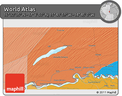 Political 3D Map of the Area around 16° 49' 43" N, 15° 13' 29" W